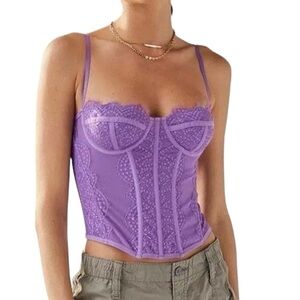 NWT Urban Outfitters Purple Modern Love Corset Top Lace Satin Bustier L Sexy